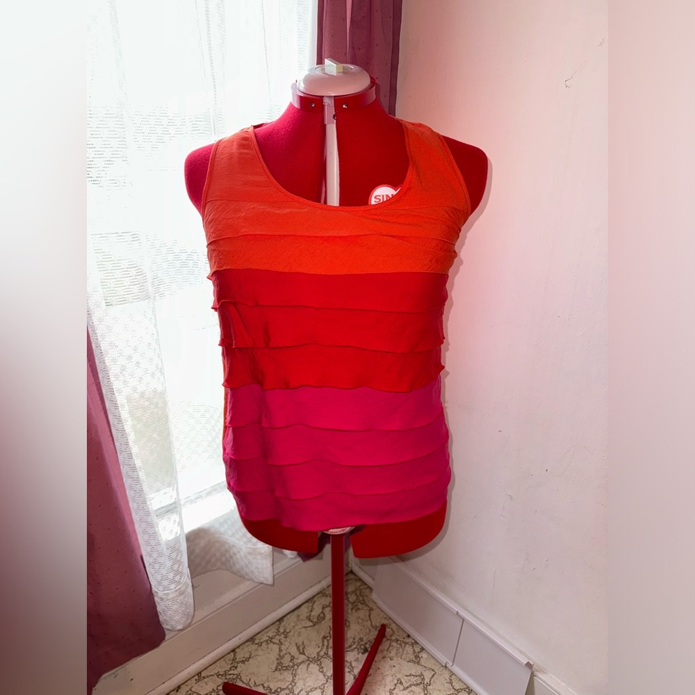 Rafaella Orange & Pink Ruffled Tank Top